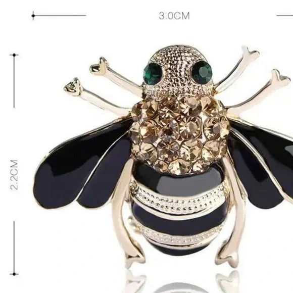 Chic Gold and Black Bee Brooch with Crystal Accents - Picture 2 of 3